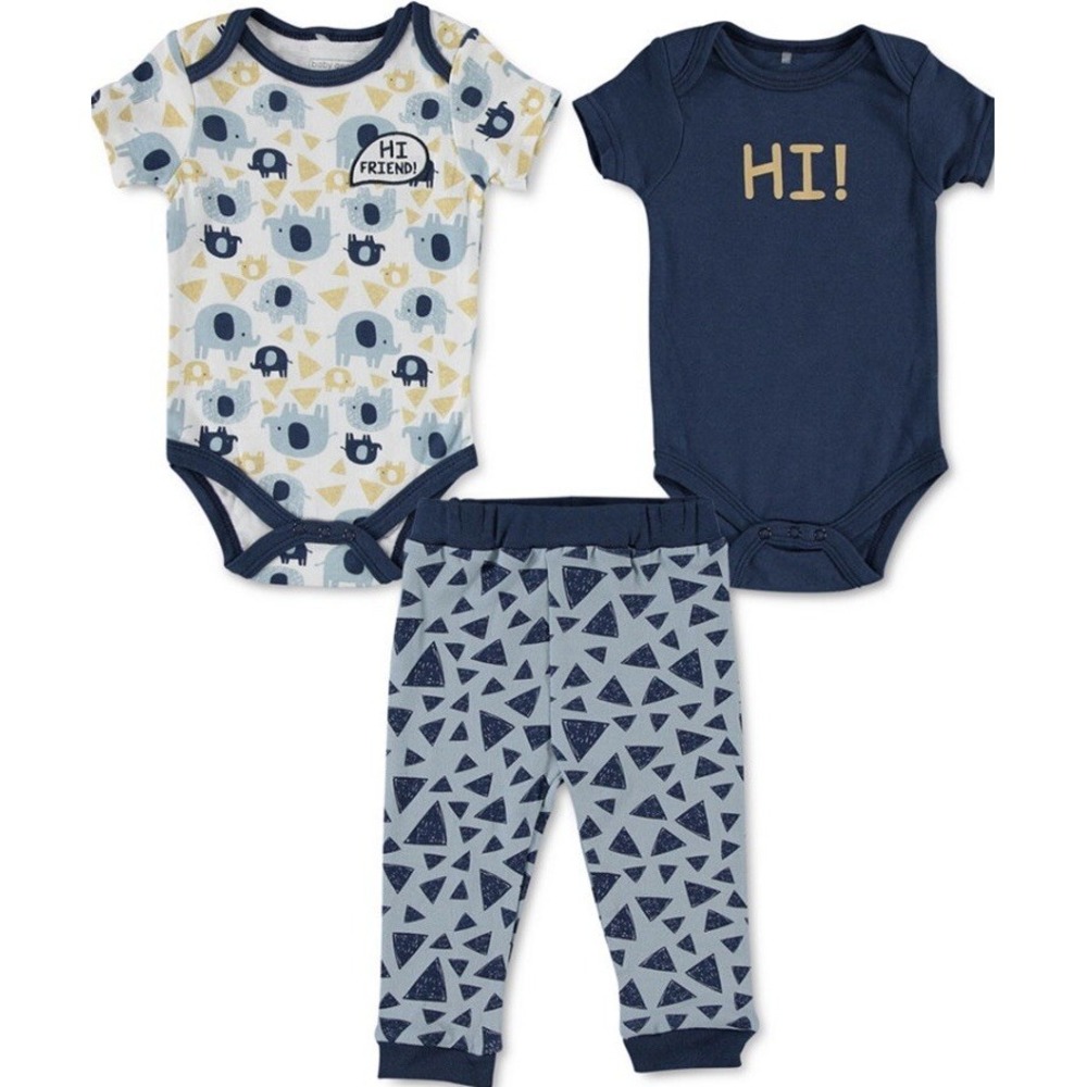 Baby Gear Boys 3 Piece Set 0-3 Months New with Tags 2 Bodysuits 1 Pant Blue Cute